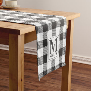 Caminho De Mesa Pequeno Xadrez Negra De Buffalo, Moderna, Monogramada