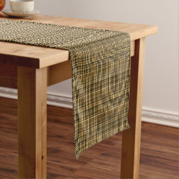 Caminho De Mesa Pequeno xadrez preto Dourado