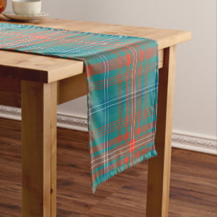 Caminho De Mesa Pequeno Xadrez Tartan Turquoise Família Orange