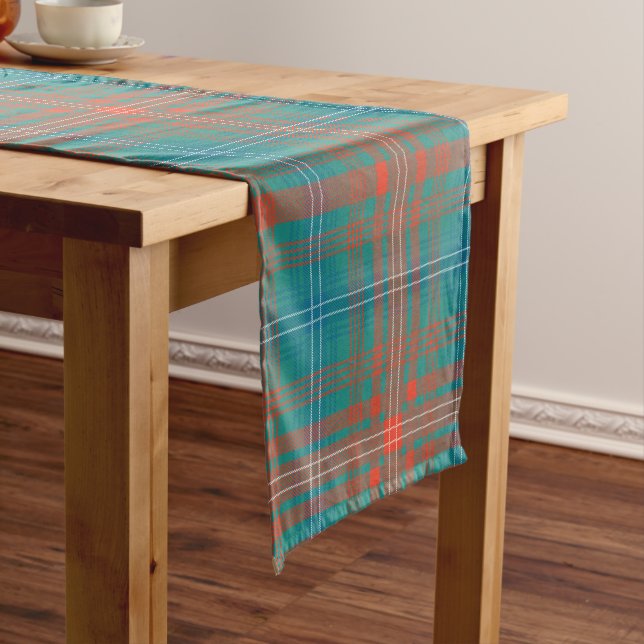 Caminho De Mesa Pequeno Xadrez Tartan Turquoise Família Orange (No Local)