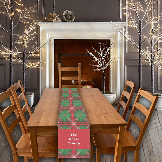 Caminho De Mesa Pequeno Xadrez Vermelha Natal Azulejos Verde Nome Personal (Criador carregado)
