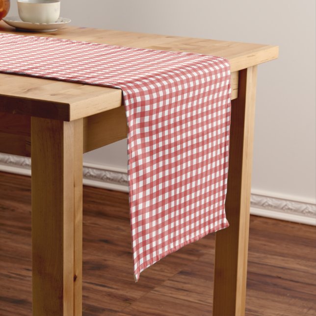 Caminho De Mesa Pequeno Xadrez Vermelho e Branco Clássico (No Local)