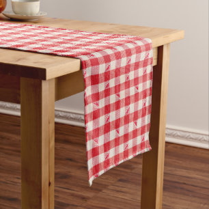 Caminho De Mesa Pequeno Xadrez Vermelho e Branco com Estampa Gingham