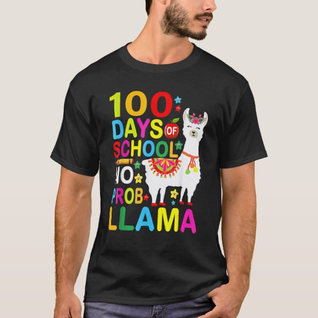 Camisa 100 Dias De Escola Sem Probllama Llama 100º (Frente)