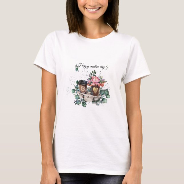 Camisa "A melhor mãe café floral". (Frente)