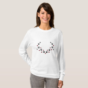 Camisa Adorável com Padrão de Pata e Coração