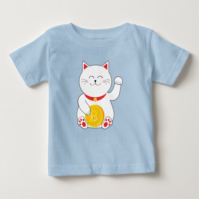 Camisa afortunada da criança T de Bitcoin do gato (Frente)