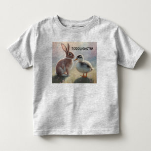 Camisa alegre de Páscoa com patinho e coelho