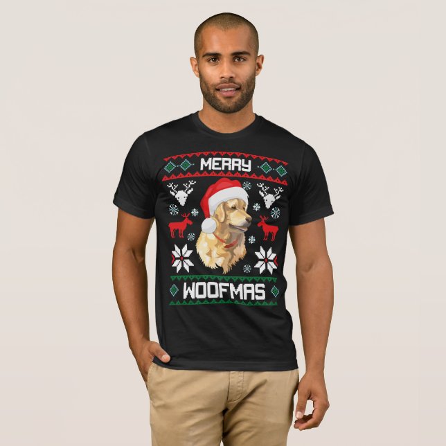 Camisa alegre do Natal de Woofmas do cão do golden (Frente Completa)