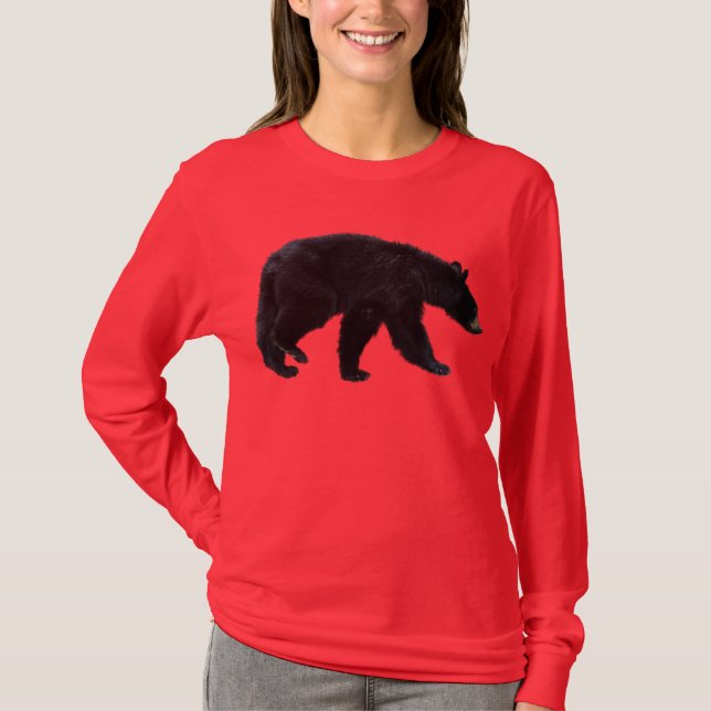 Camisa Amante de os animais do Urso Negro Andando (Frente)