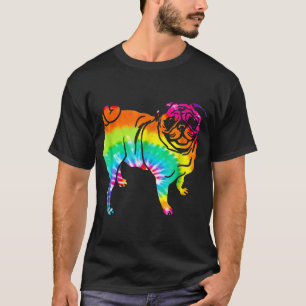 Camisa Arco-Íris de Pug Camisa Tie Dye Hippie Psic