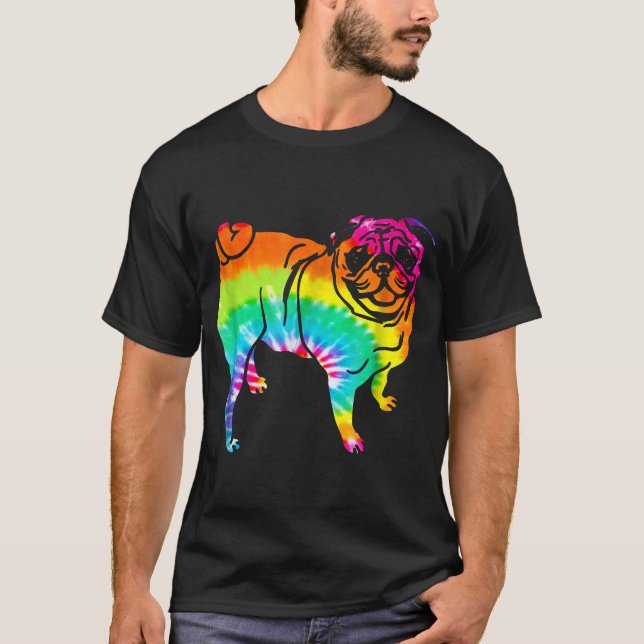 Camisa Arco-Íris de Pug Camisa Tie Dye Hippie Psic (Frente)
