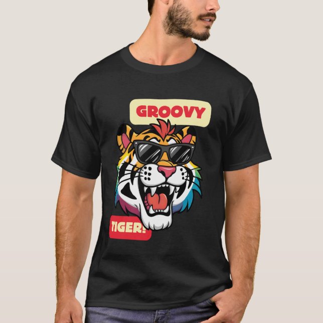 Camisa Arco-Íris Groovy Tiger Para Homens Mulheres (Frente)