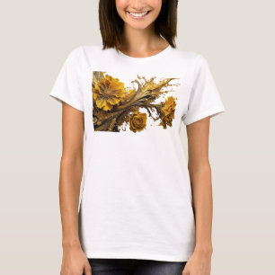 Camisa Artística GOLDEN FLOWERS Design Dourado