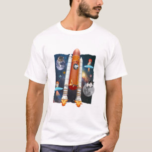 Camisa Astronauta Gato no Espaço Divertida de Ficç