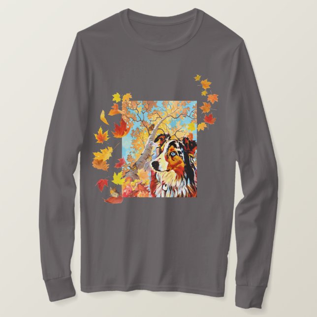 Camisa Australian Shepherd & Borboletas Monarca (Frente do Design)