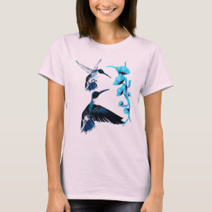 Camisa azul de dois colibris