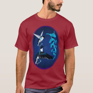 Camisa azul do Oval de dois colibris