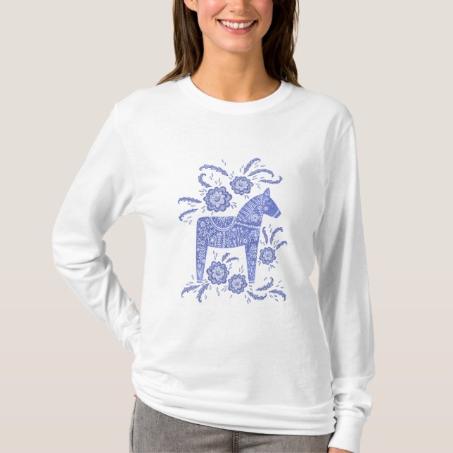 Camisa azul e branca de Dala Horse sueca (Frente)