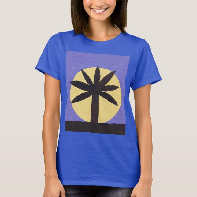 Camisa azul marinho com palma e Design de lua (Frente)