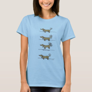 Camisa azul-marrom das mulheres Dachshund voadoras
