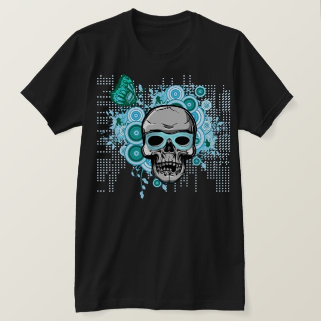 camisa azul-neon do crânio de verão (Frente do Design)