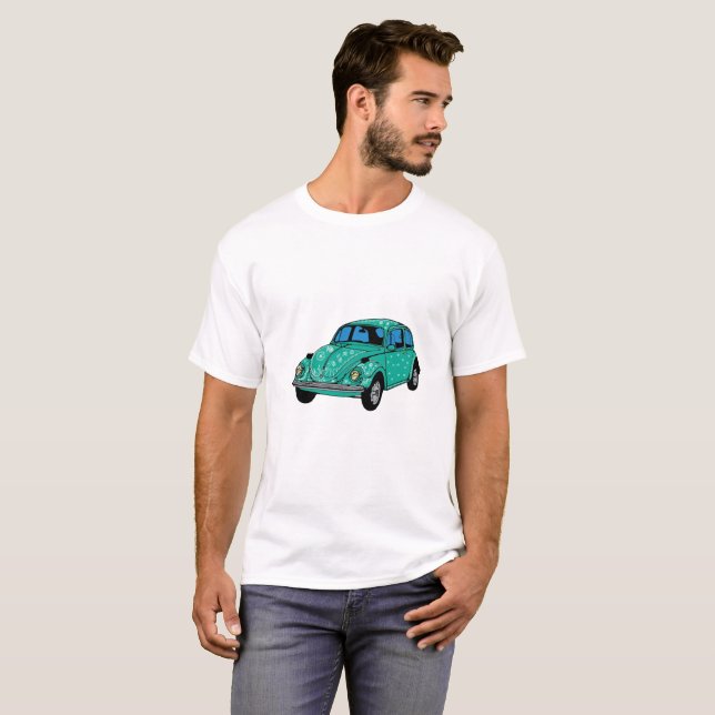 Camisa Básica De Carro Hippie Azul. (Frente Completa)