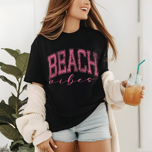 Camisa Beach Vibes, Camisa Retro Cor-de-Rosa de Ve