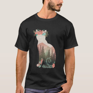 Camisa Boho Gato Plantas Mulheres Menina Homens Fl