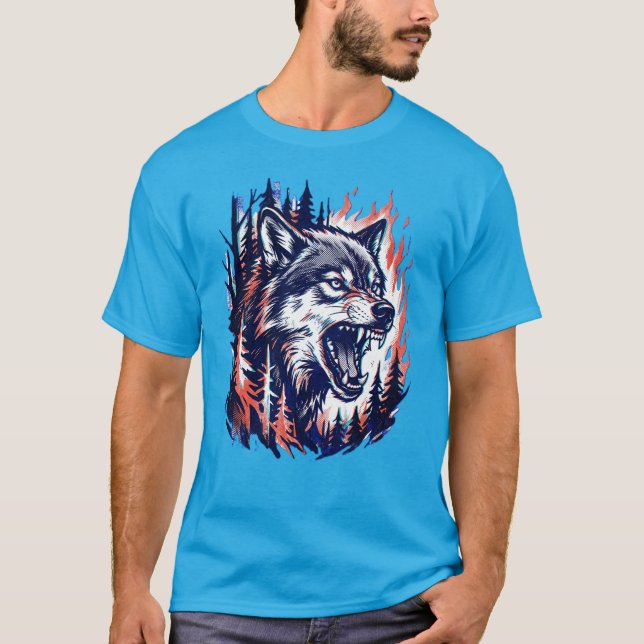Camisa Born Wild Wolf – Gráfico de Animal da Flore (Frente)