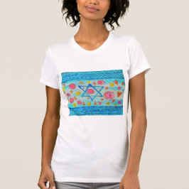 Camisa branca de bandeira israelita com flores e c