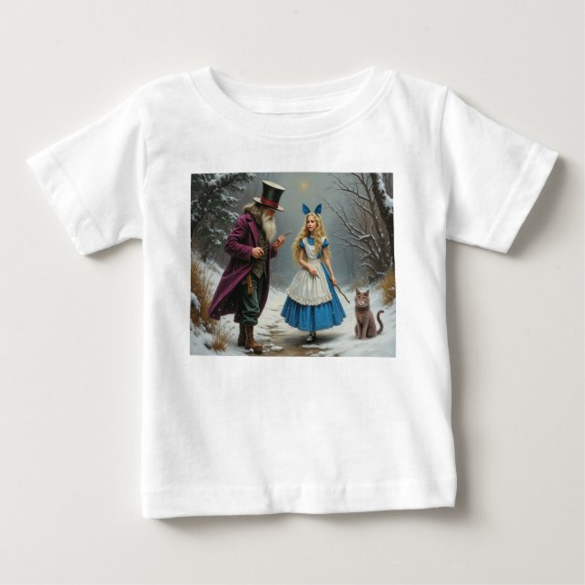 Camisa branca de bebê Alice no inverno (Frente)