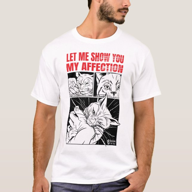 Camisa Branca de Homens com Afeição de Gato (Frente)