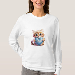Camisa branca de manga longa com coração azul e ga