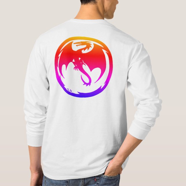 Camisa branca de manga longa Neon Dragon costas (Verso)