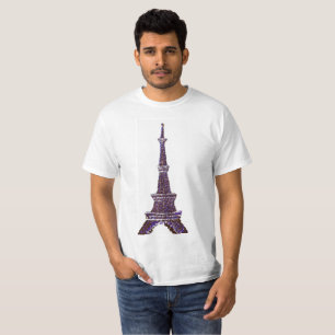 Camisa branca de Pointilismo da Torre Eiffel
