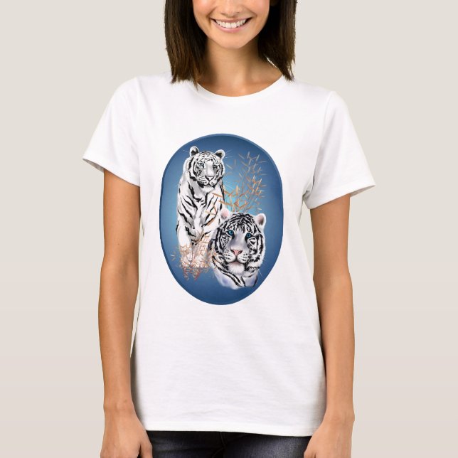 Camisa branca do Oval de dois tigres (Frente)
