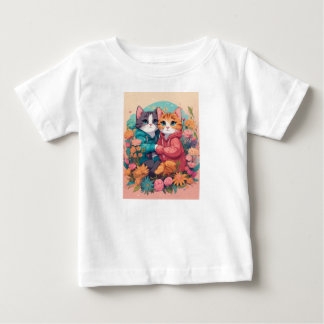 Camisa branca, dois lindos gatos impressão