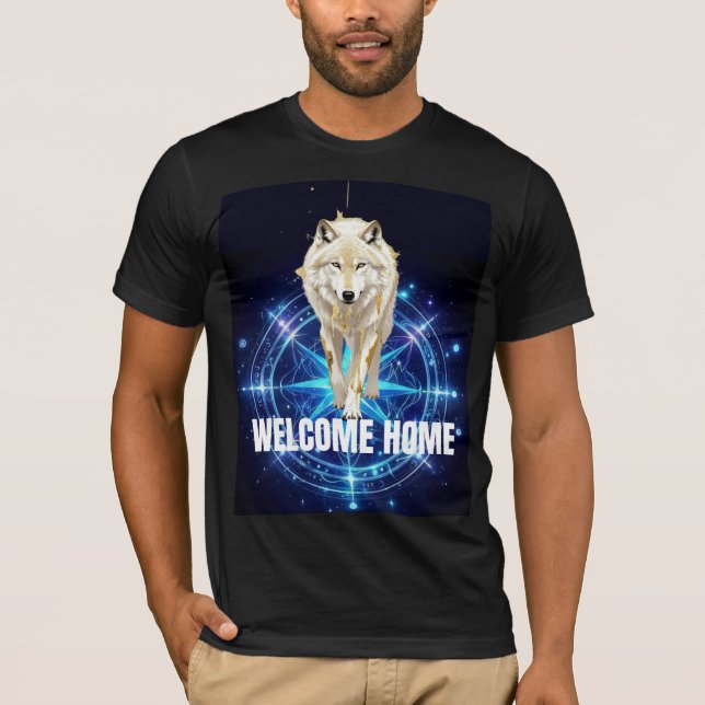 Camisa Burning Man Wolf Geometria Sagrada Neon Cós (Frente)