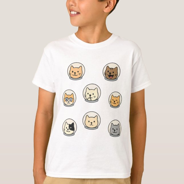 Camisa Cabeças de Catstronauta Fofa para Crianças  (Frente)