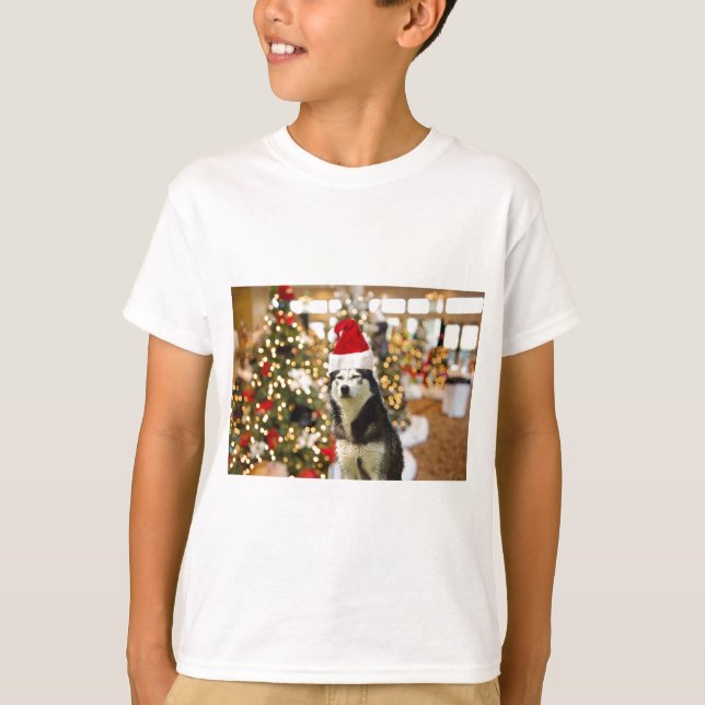 Camisa Camisetas de Árvore de Natal Siberian Husky (Frente)