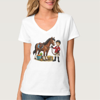 Camisa Cartoon Feliz Jovem Cavaleiro Com Cavalo Bo