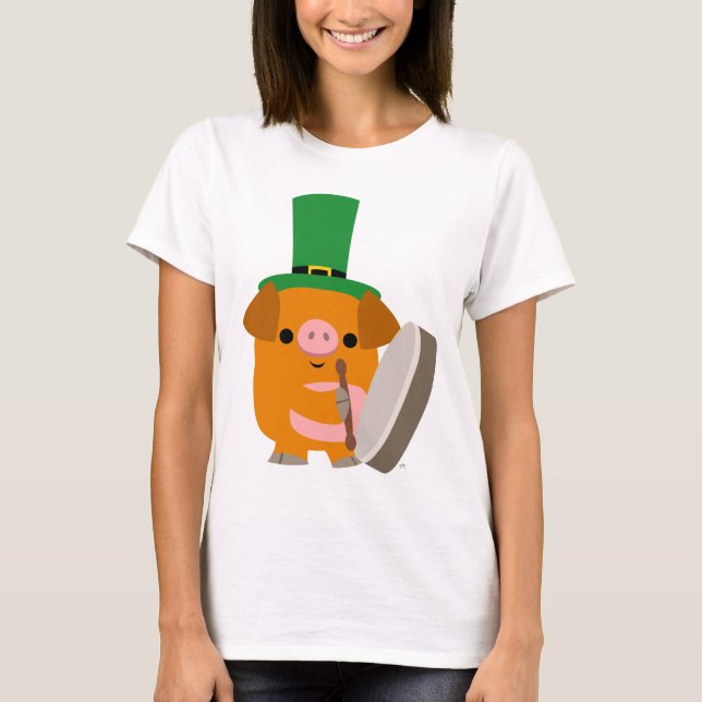 Camisa Cartoon Pig tocando Bodhran St Patty mulher (Frente)