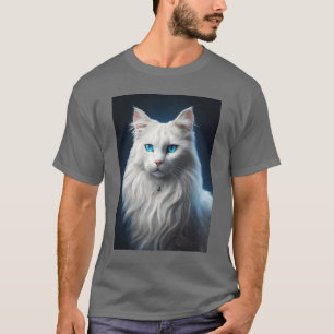 Camisa cinza gato branco com olhos azuis