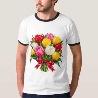 Camisa Clássica de Buquê de Tulipas Coloridas