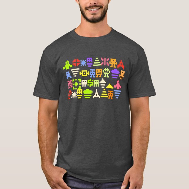 camisa clássica dos pixéis da arcada 8bit (Frente)