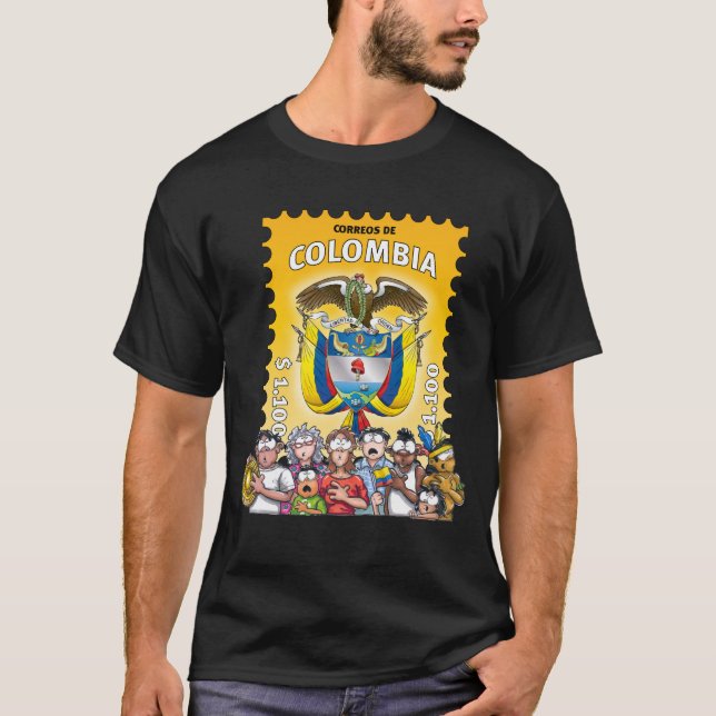 Camisa colombiana com um selo engraçado do escudo (Frente)