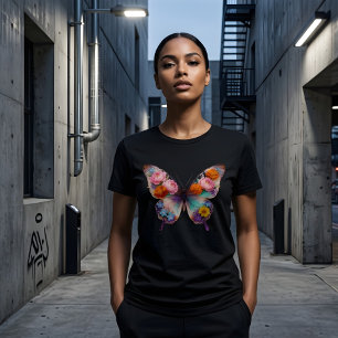 Camisa Colorida de Borboleta Floral Boho Tee Estét