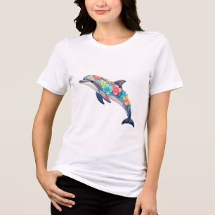 Camisa Colorida de Golfinho Floral Oceano Boho