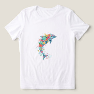 Camisa Colorida de Golfinho Floral Oceano Boho Tee
